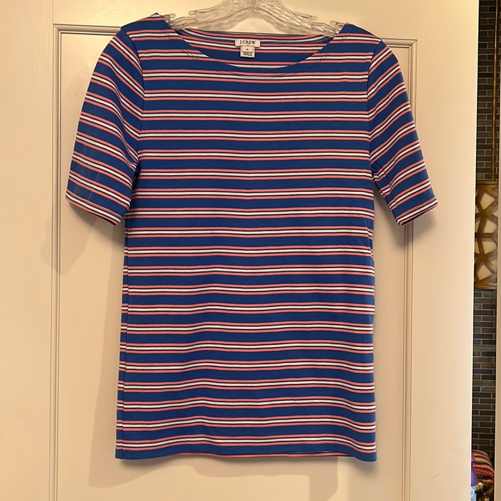 J Crew blue/pink/white stripe short sleeve